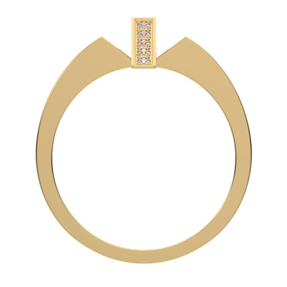 0.1 ct Round Cut Moissanite dainty Minimalist Bar vertical Sleek cross 14K / 18K Solid Yellow Gold everyday ring