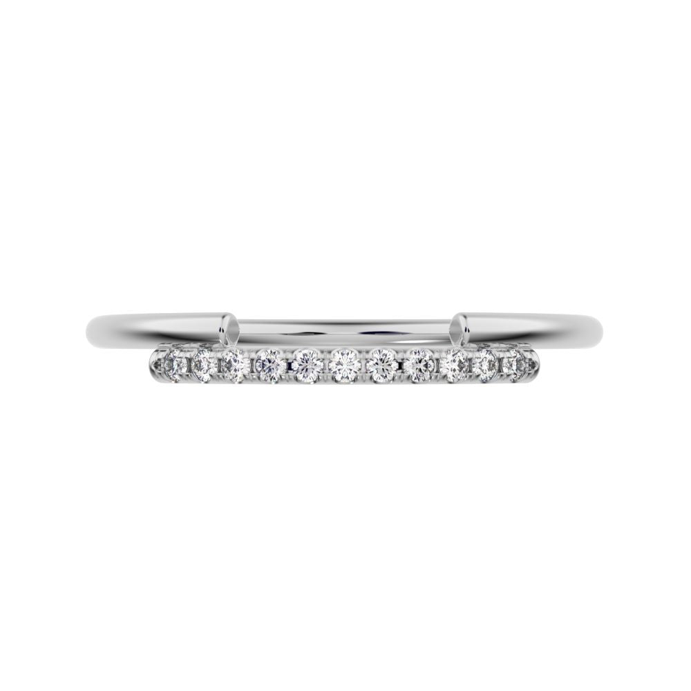 0.0825 ct Round Cut Moissanite dainty Minimalist overlap crown Stackable cluster 14K / 18K Solid White Gold everyday wedding band