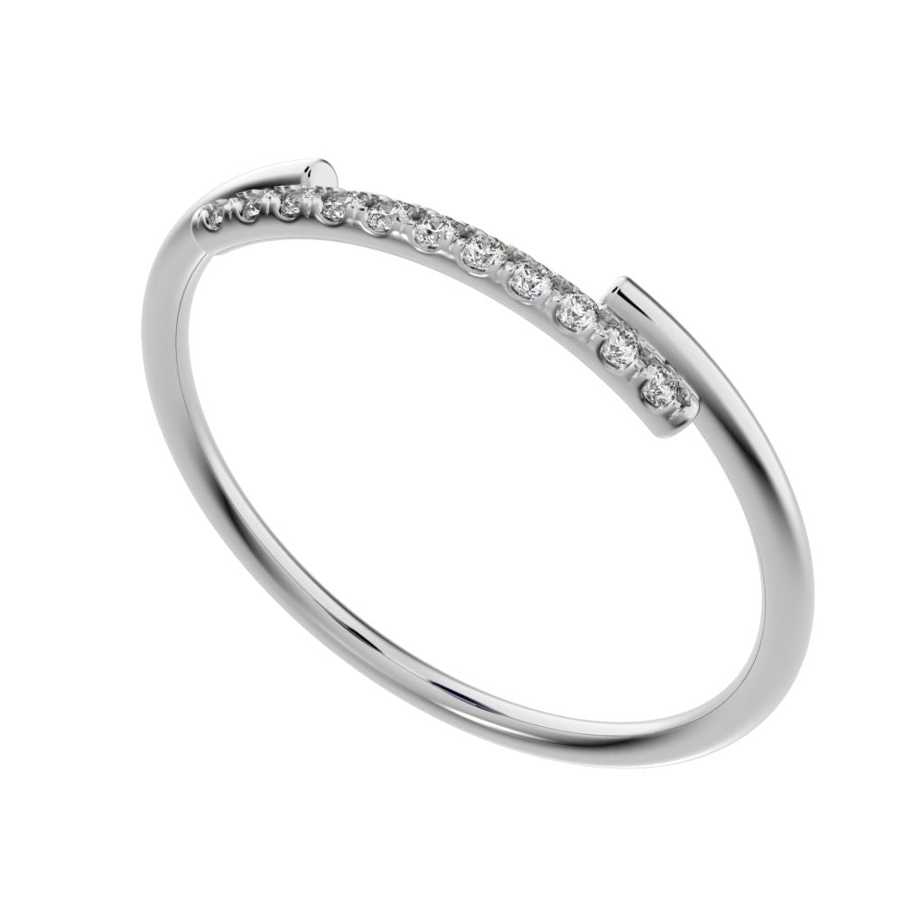 0.0825 ct Round Cut Moissanite dainty Minimalist overlap crown Stackable cluster 14K / 18K Solid White Gold everyday wedding band