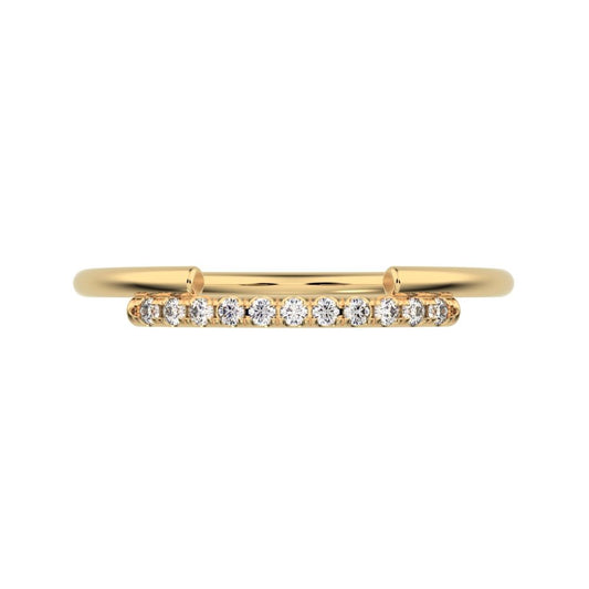 0.0825 ct Round Cut Moissanite dainty Minimalist overlap crown Stackable cluster 14K / 18K Solid Yellow Gold everyday wedding band
