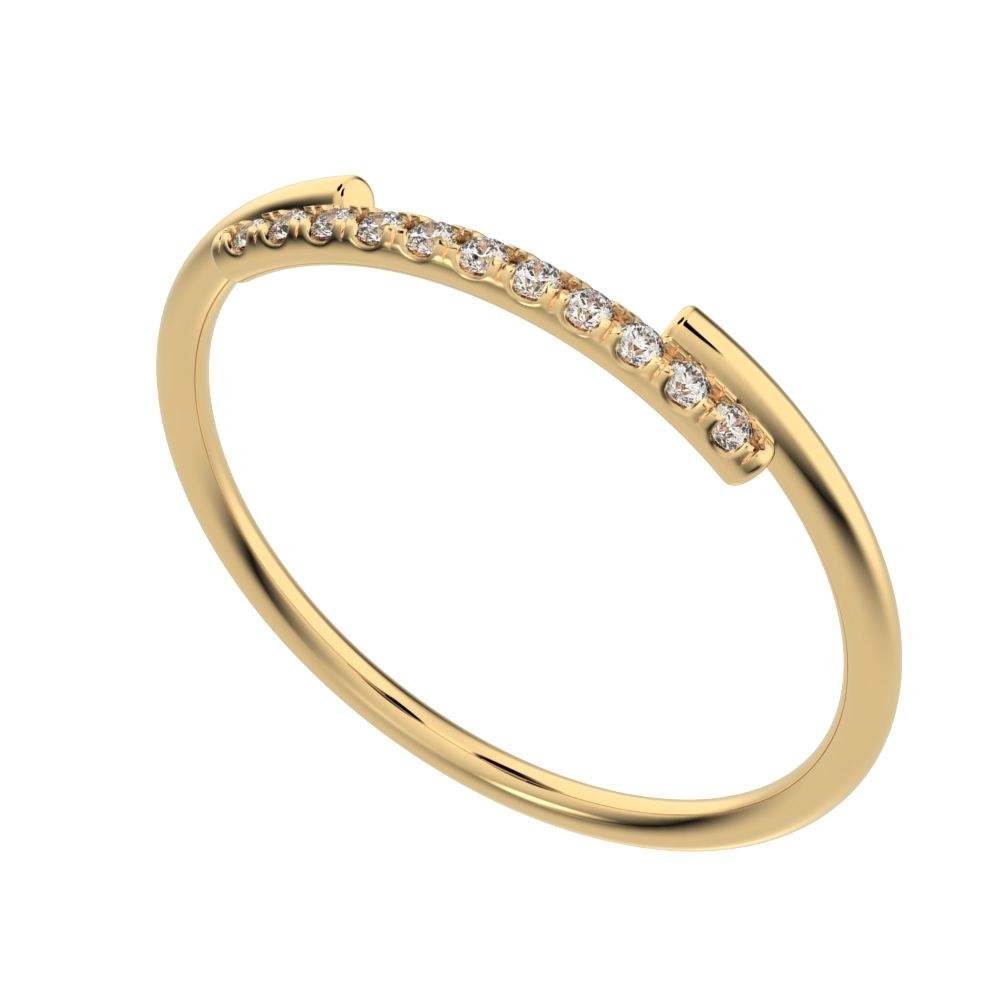 0.0825 ct Round Cut Moissanite dainty Minimalist overlap crown Stackable cluster 14K / 18K Solid Yellow Gold everyday wedding band