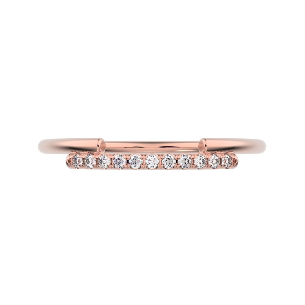 0.0825 ct Round Cut Moissanite dainty Minimalist overlap crown Stackable cluster 14K / 18K Solid Rose Gold everyday wedding band