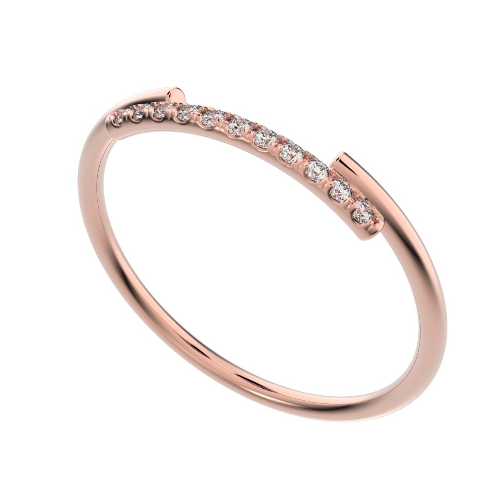 0.0825 ct Round Cut Moissanite dainty Minimalist overlap crown Stackable cluster 14K / 18K Solid Rose Gold everyday wedding band