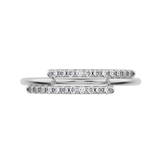 0.165 ct Round Cut Moissanite dainty Minimalist overlap asymmetrical Stackable cluster 14K / 18K Solid White Gold everyday wedding band