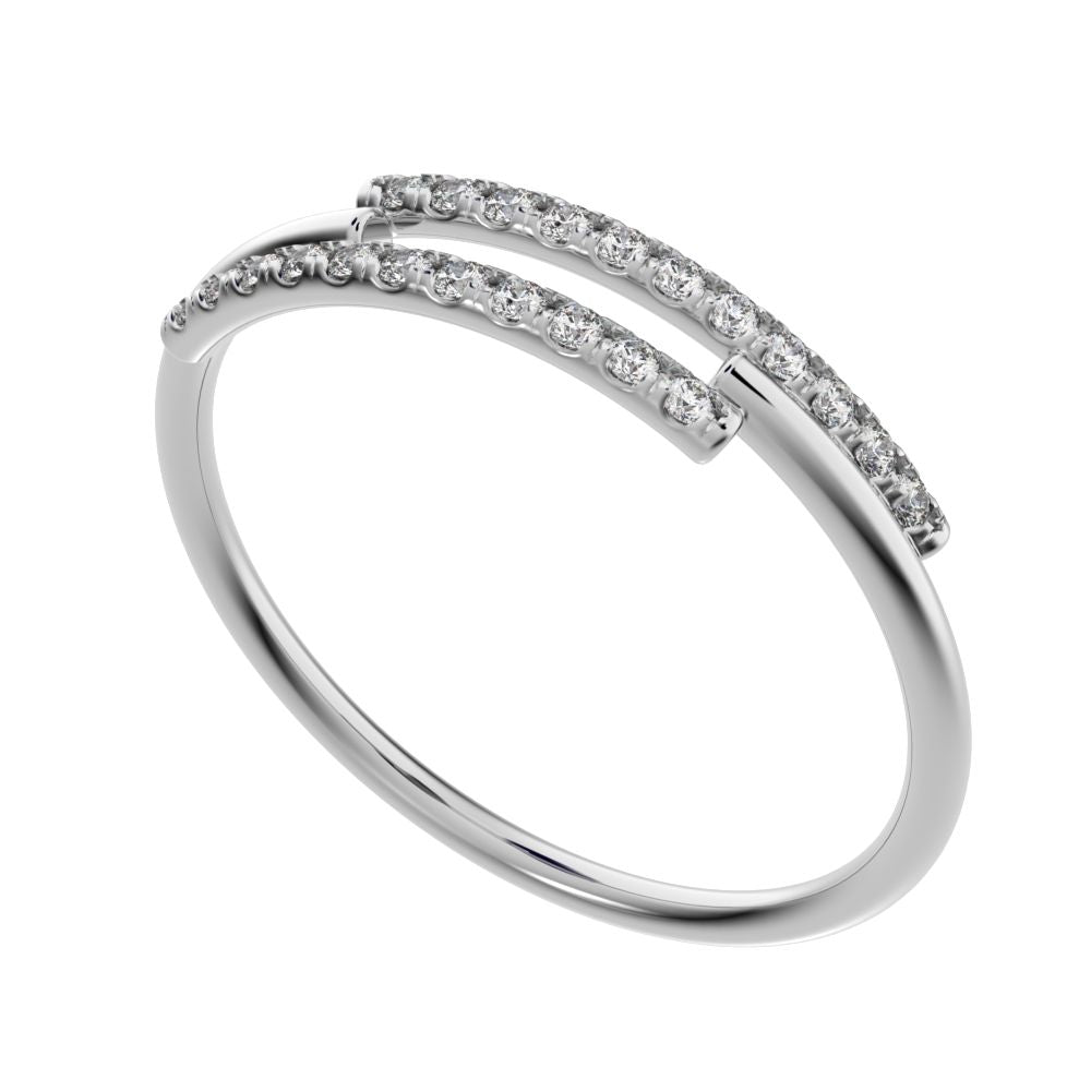 0.165 ct Round Cut Moissanite dainty Minimalist overlap asymmetrical Stackable cluster 14K / 18K Solid White Gold everyday wedding band