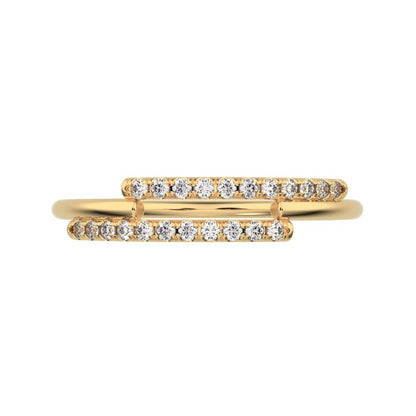 0.165 ct Round Cut Moissanite dainty Minimalist overlap asymmetrical Stackable cluster 14K / 18K Solid Yellow Gold everyday wedding band