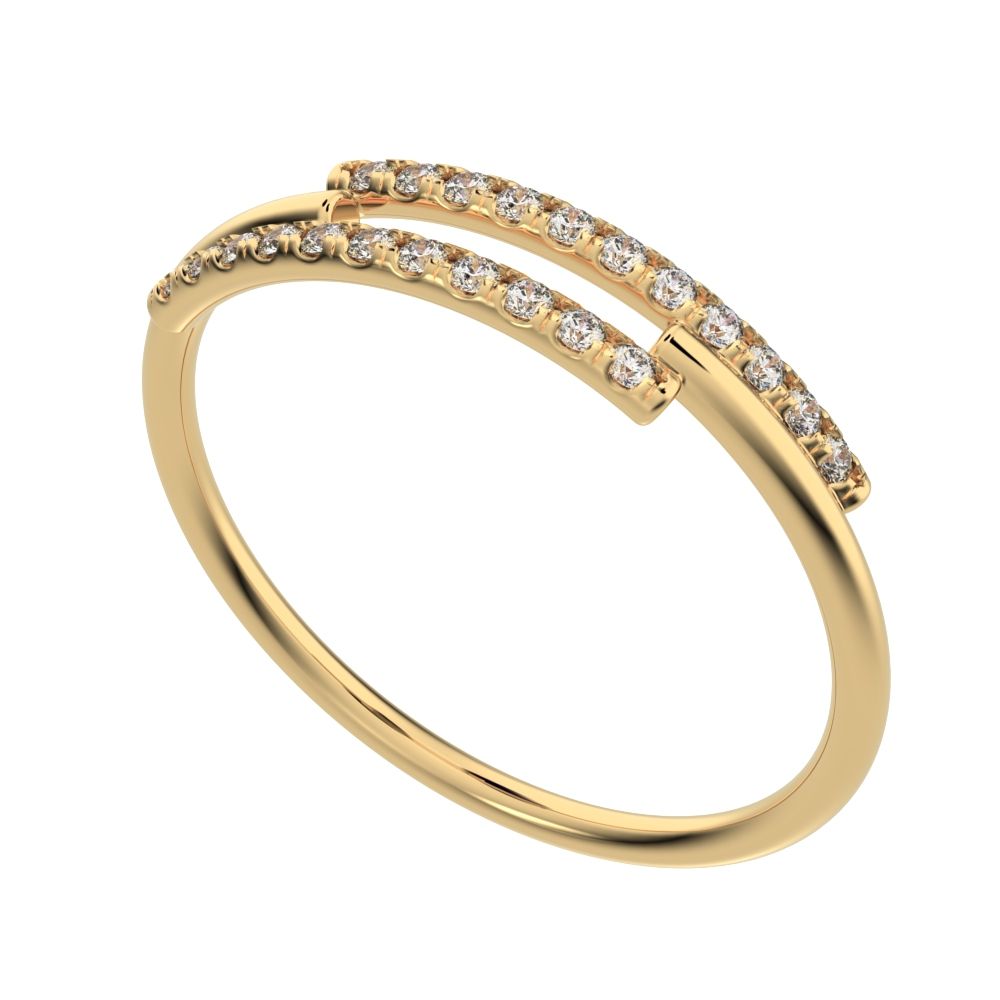 0.165 ct Round Cut Moissanite dainty Minimalist overlap asymmetrical Stackable cluster 14K / 18K Solid Yellow Gold everyday wedding band