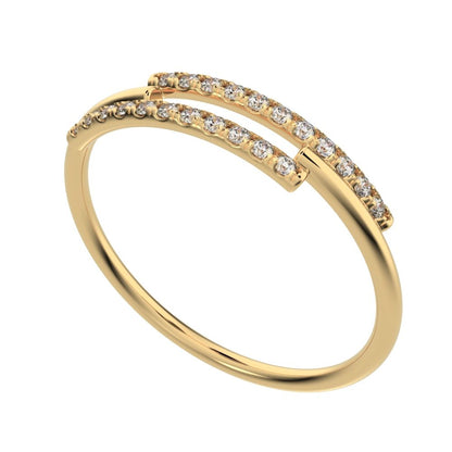 0.165 ct Round Cut Moissanite dainty Minimalist overlap asymmetrical Stackable cluster 14K / 18K Solid Yellow Gold everyday wedding band