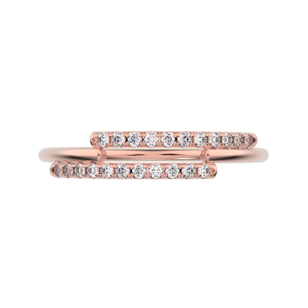 0.165 ct Round Cut Moissanite dainty Minimalist overlap asymmetrical Stackable cluster 14K / 18K Solid Rose Gold everyday wedding band