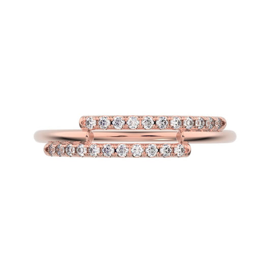 0.165 ct Round Cut Moissanite dainty Minimalist overlap asymmetrical Stackable cluster 14K / 18K Solid Rose Gold everyday wedding band