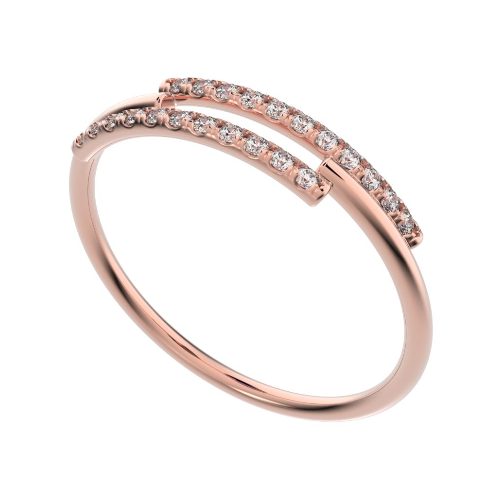 0.165 ct Round Cut Moissanite dainty Minimalist overlap asymmetrical Stackable cluster 14K / 18K Solid Rose Gold everyday wedding band