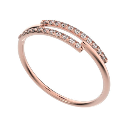 0.165 ct Round Cut Moissanite dainty Minimalist overlap asymmetrical Stackable cluster 14K / 18K Solid Rose Gold everyday wedding band