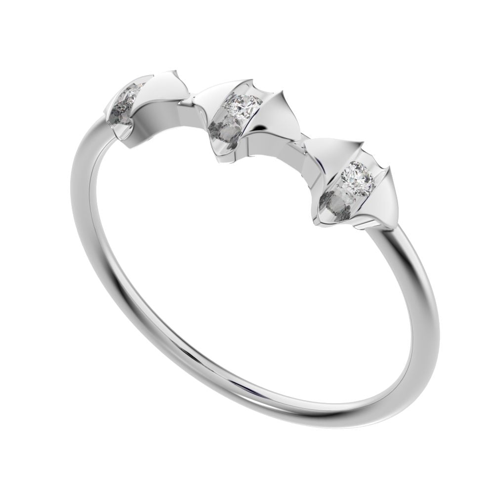 0.045 ct Round Cut Moissanite dainty Minimalist eye triple marquise sculptural halo 14K / 18K Solid White Gold everyday ring