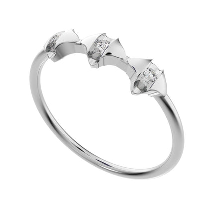 0.045 ct Round Cut Moissanite dainty Minimalist eye triple marquise sculptural halo 14K / 18K Solid White Gold everyday ring