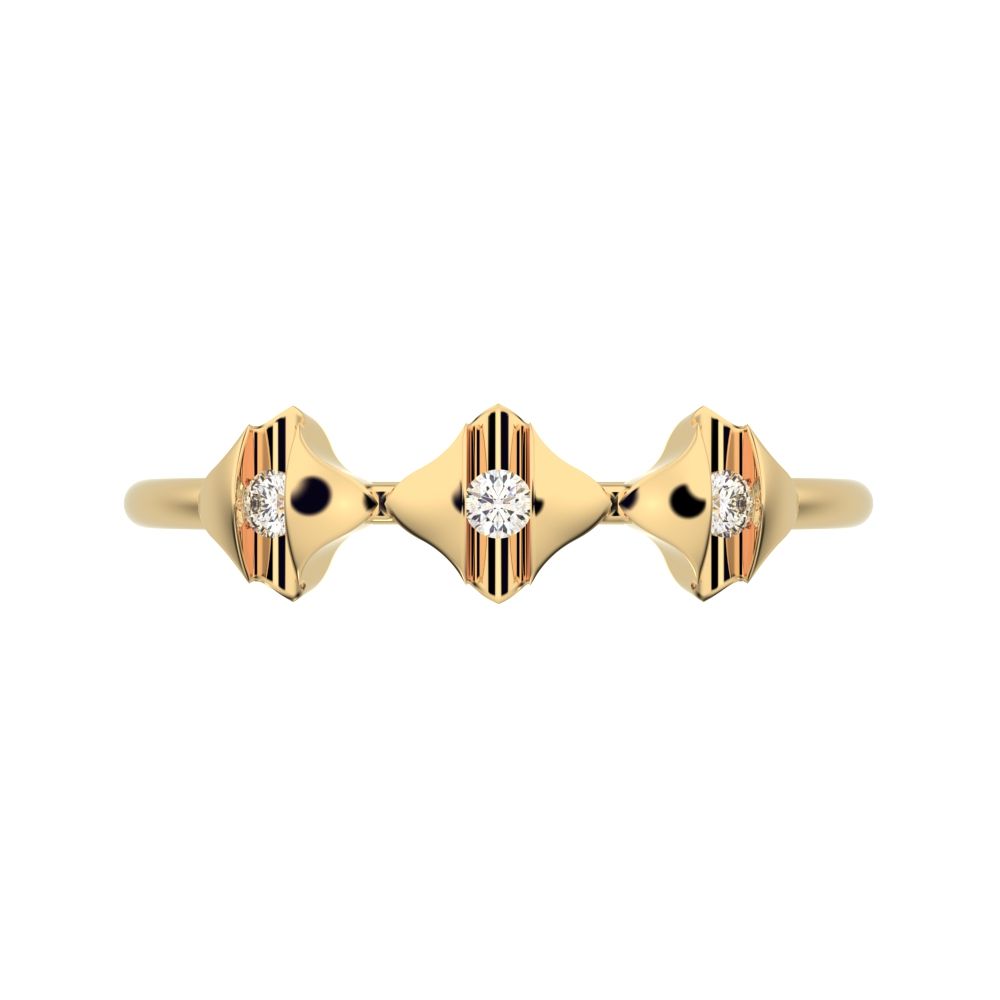 0.045 ct Round Cut Moissanite dainty Minimalist eye triple marquise sculptural halo 14K / 18K Solid Yellow Gold everyday ring