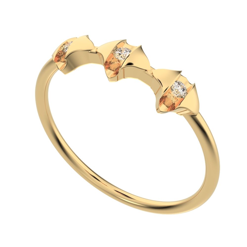 0.045 ct Round Cut Moissanite dainty Minimalist eye triple marquise sculptural halo 14K / 18K Solid Yellow Gold everyday ring