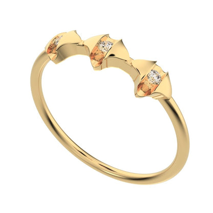 0.045 ct Round Cut Moissanite dainty Minimalist eye triple marquise sculptural halo 14K / 18K Solid Yellow Gold everyday ring