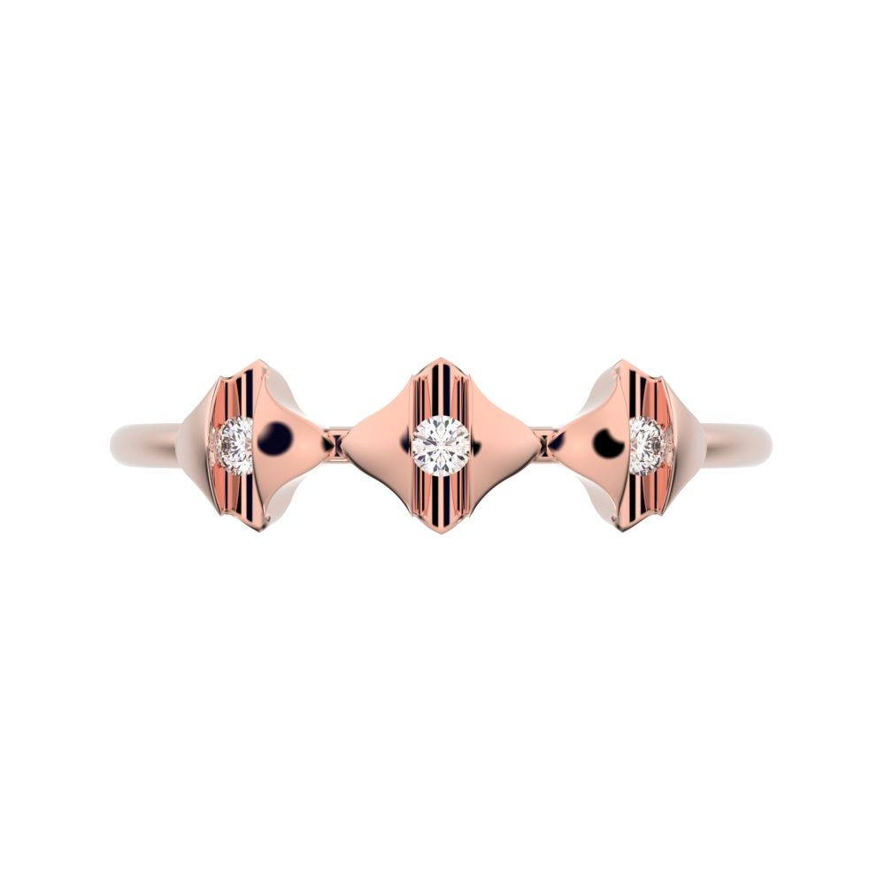 0.045 ct Round Cut Moissanite dainty Minimalist eye triple marquise sculptural halo 14K / 18K Solid Rose Gold everyday ring