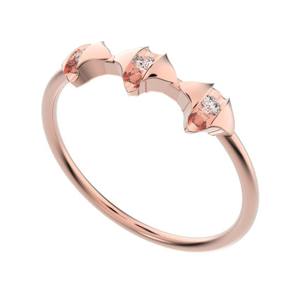0.045 ct Round Cut Moissanite dainty Minimalist eye triple marquise sculptural halo 14K / 18K Solid Rose Gold everyday ring