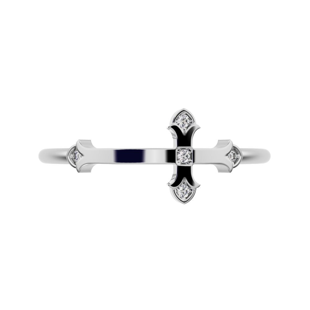 0.025Ct Round Cut Simulated Clear Diamond Minimalist eye cross sculptural cross light 14K / 18K Solid White Gold everyday wedding band