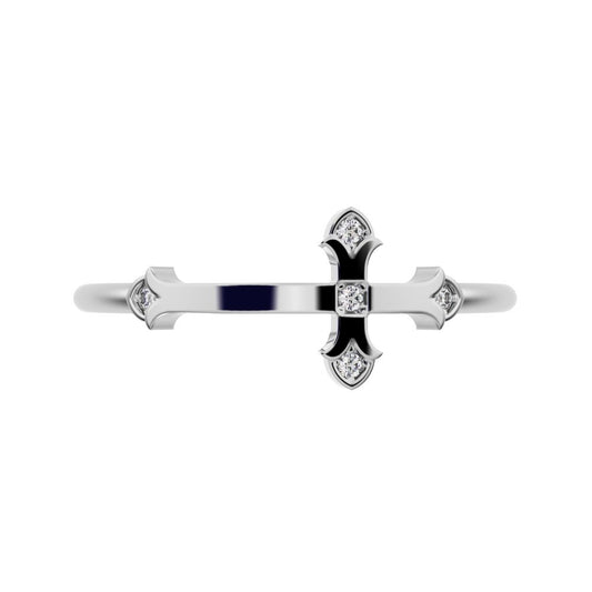 0.025Ct Round Cut Simulated Clear Diamond Minimalist eye cross sculptural cross light 14K / 18K Solid White Gold everyday wedding band