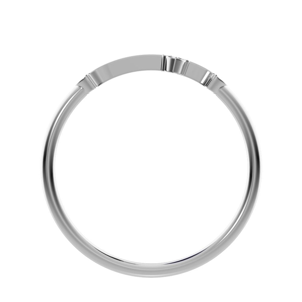 0.025 ct Round Cut Moissanite dainty Minimalist eye cross sculptural cross light 14K / 18K Solid White Gold everyday wedding band