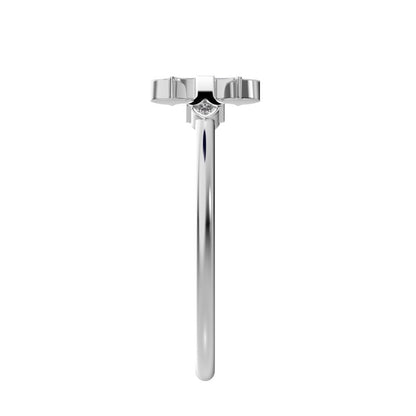 0.025Ct Round Cut Simulated Clear Diamond Minimalist eye cross sculptural cross light 14K / 18K Solid White Gold everyday wedding band