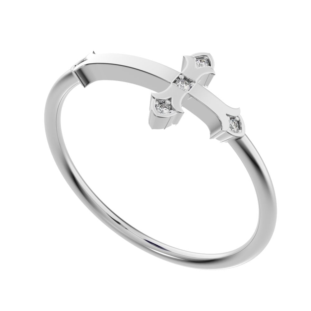 0.025Ct Round Cut Simulated Clear Diamond Minimalist eye cross sculptural cross light 14K / 18K Solid White Gold everyday wedding band