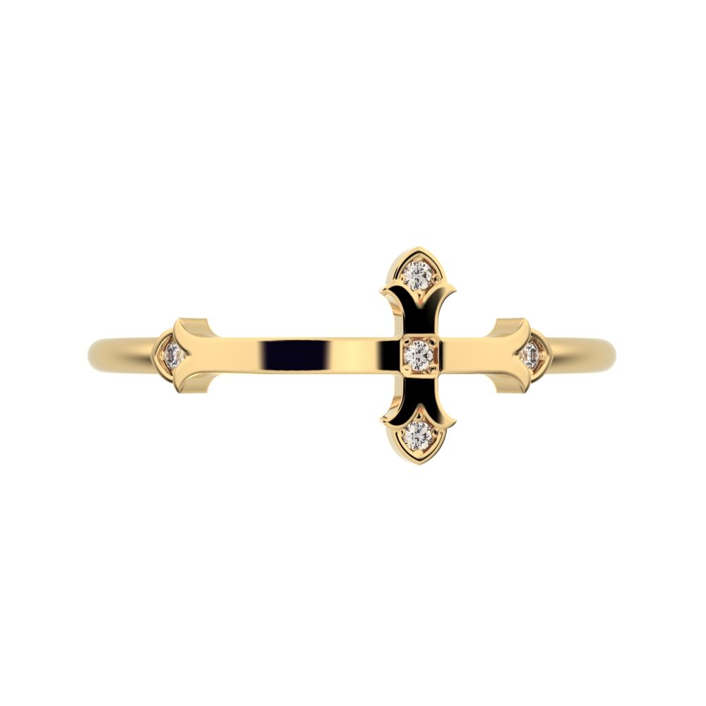 0.025Ct Round Cut Simulated Clear Diamond Minimalist eye cross sculptural cross light 14K / 18K Solid Yellow Gold everyday wedding band