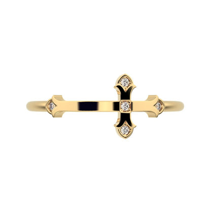 0.025Ct Round Cut Simulated Clear Diamond Minimalist eye cross sculptural cross light 14K / 18K Solid Yellow Gold everyday wedding band