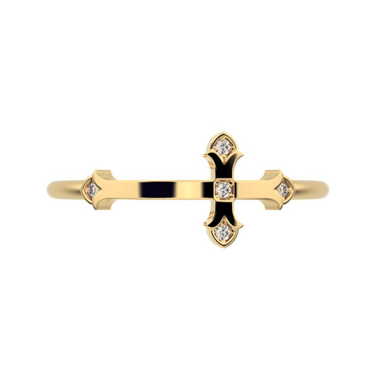 0.025Ct Round Cut Simulated Clear Diamond Minimalist eye cross sculptural cross light 14K / 18K Solid Yellow Gold everyday wedding band