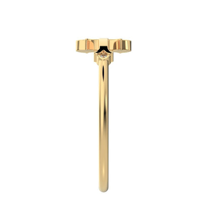 0.025Ct Round Cut Simulated Clear Diamond Minimalist eye cross sculptural cross light 14K / 18K Solid Yellow Gold everyday wedding band
