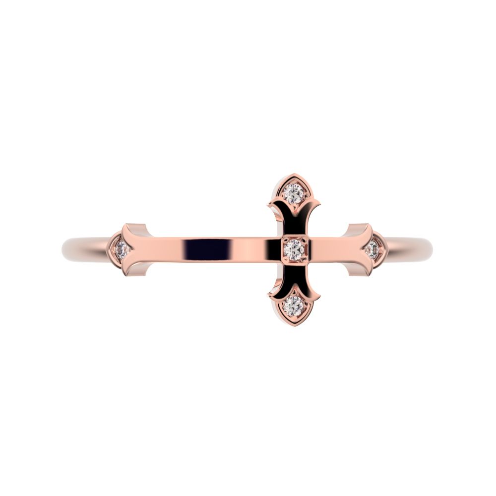 0.025Ct Round Cut Simulated Clear Diamond Minimalist eye cross sculptural cross light 14K / 18K Solid Rose Gold everyday wedding band