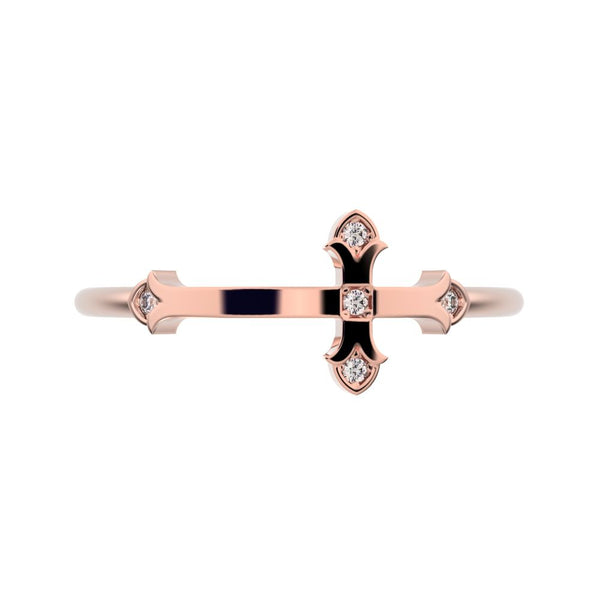 0.025 ct Round Cut Moissanite dainty Minimalist eye cross sculptural cross light 14K / 18K Solid Rose Gold everyday wedding band