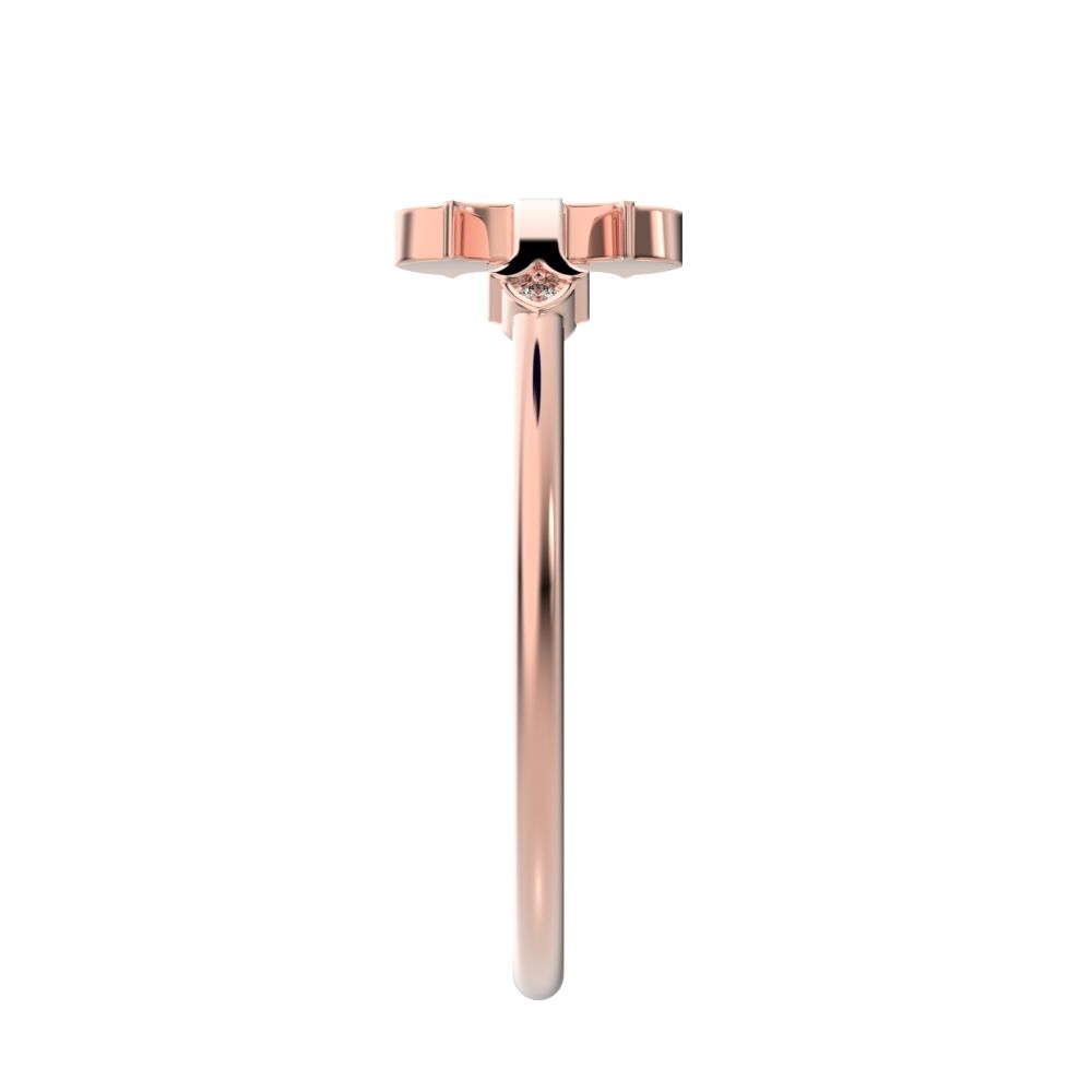 0.025Ct Round Cut Simulated Clear Diamond Minimalist eye cross sculptural cross light 14K / 18K Solid Rose Gold everyday wedding band