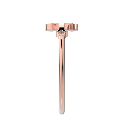 0.025 ct Round Cut Moissanite dainty Minimalist eye cross sculptural cross light 14K / 18K Solid Rose Gold everyday wedding band