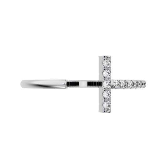 0.13Ct Round Cut Simulated Clear Diamond Minimalist sculptural cross Pav√© vertical 14K / 18K Solid White Gold everyday wedding band