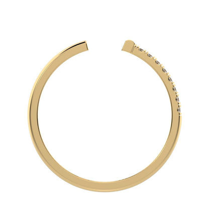 0.13 ct Round Cut Moissanite dainty Minimalist sculptural cross adjustable Pav√© vertical 14K / 18K Solid Yellow Gold everyday wedding band