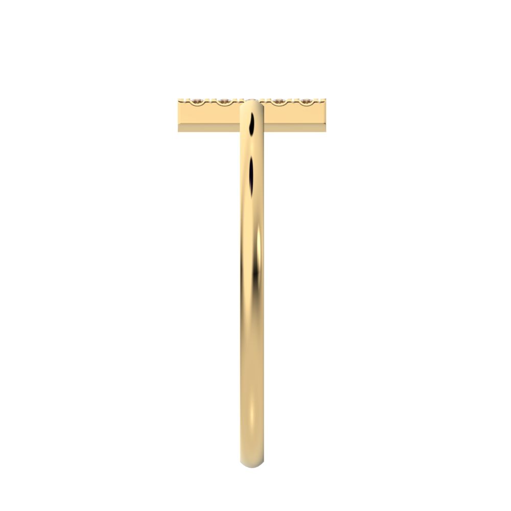0.13 ct Round Cut Moissanite dainty Minimalist sculptural cross adjustable Pav√© vertical 14K / 18K Solid Yellow Gold everyday wedding band