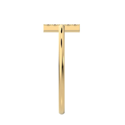 0.13 ct Round Cut Moissanite dainty Minimalist sculptural cross adjustable Pav√© vertical 14K / 18K Solid Yellow Gold everyday wedding band