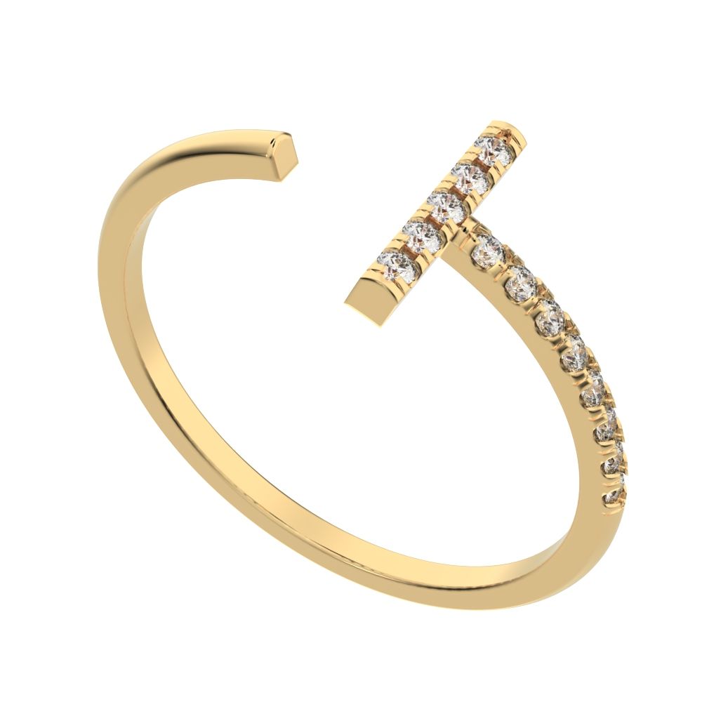 0.13 ct Round Cut Moissanite dainty Minimalist sculptural cross adjustable Pav√© vertical 14K / 18K Solid Yellow Gold everyday wedding band