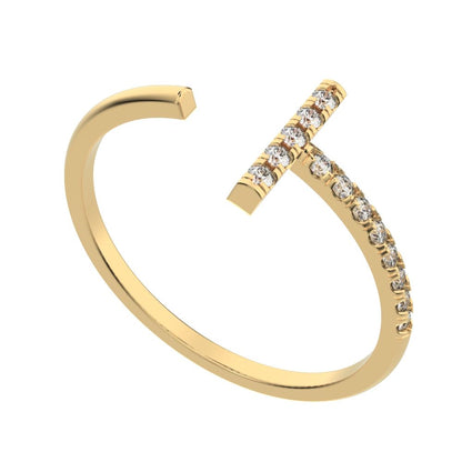0.13 ct Round Cut Moissanite dainty Minimalist sculptural cross adjustable Pav√© vertical 14K / 18K Solid Yellow Gold everyday wedding band