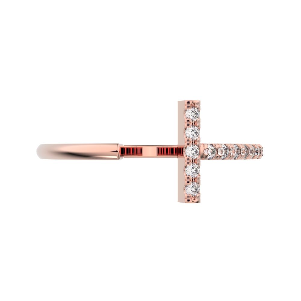 0.13 ct Round Cut Moissanite dainty Minimalist sculptural cross adjustable Pav√© vertical 14K / 18K Solid Rose Gold everyday wedding band
