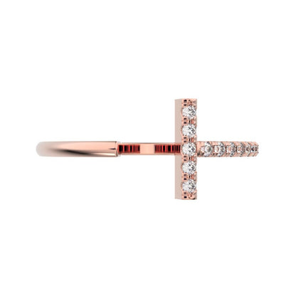 0.13 ct Round Cut Moissanite dainty Minimalist sculptural cross adjustable Pav√© vertical 14K / 18K Solid Rose Gold everyday wedding band