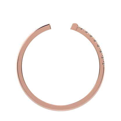 0.13 ct Round Cut Moissanite dainty Minimalist sculptural cross adjustable Pav√© vertical 14K / 18K Solid Rose Gold everyday wedding band