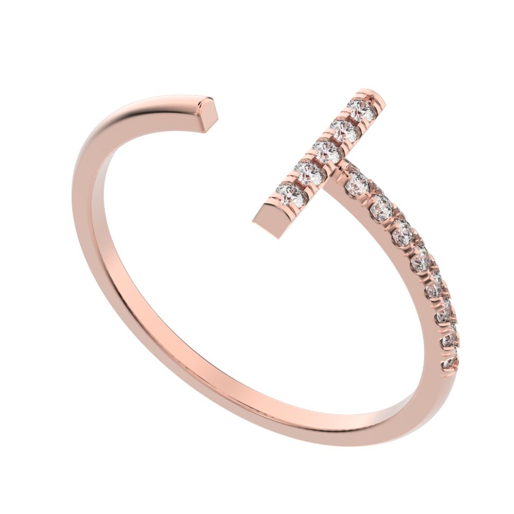0.13 ct Round Cut Moissanite dainty Minimalist sculptural cross adjustable Pav√© vertical 14K / 18K Solid Rose Gold everyday wedding band