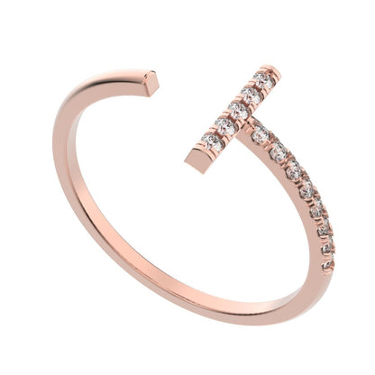0.13 ct Round Cut Moissanite dainty Minimalist sculptural cross adjustable Pav√© vertical 14K / 18K Solid Rose Gold everyday wedding band