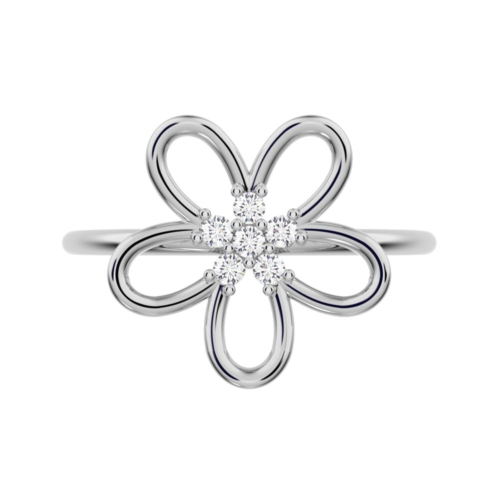 0.09 ct Round Cut Moissanite dainty Minimalist star halo cluster floral 14K / 18K Solid White Gold everyday ring