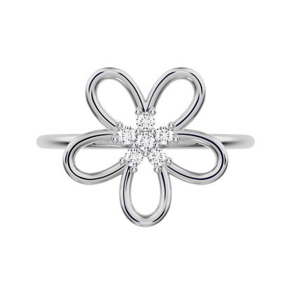 0.09 ct Round Cut Moissanite dainty Minimalist star halo cluster floral 14K / 18K Solid White Gold everyday ring