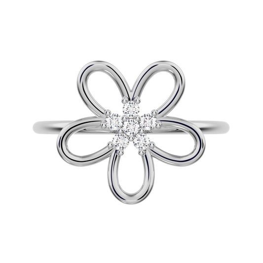 0.09 ct Round Cut Moissanite dainty Minimalist star halo cluster floral 14K / 18K Solid White Gold everyday ring